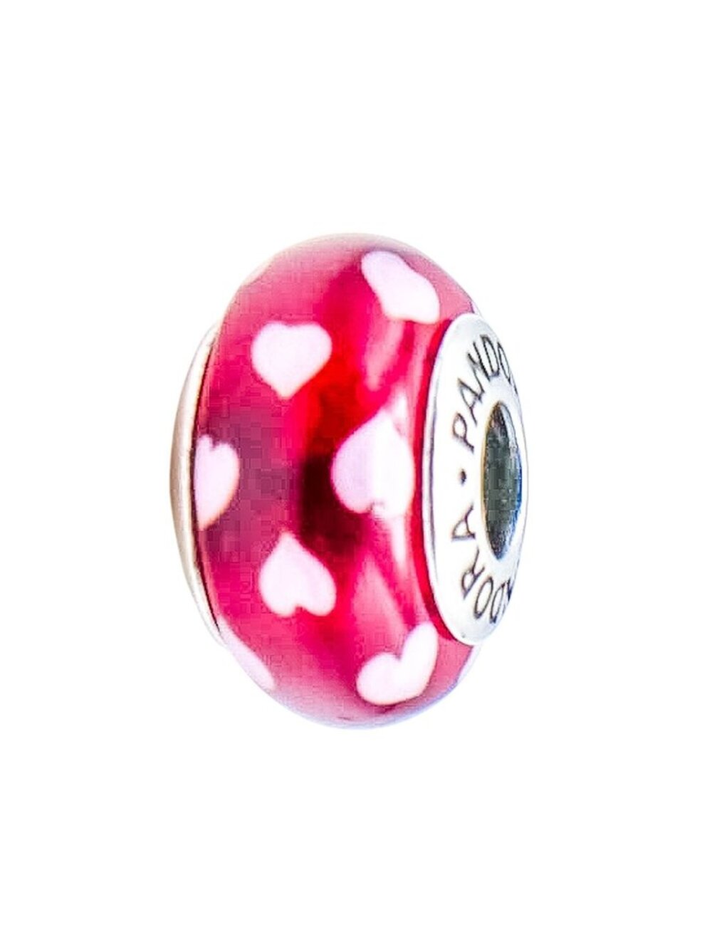 Pandora Sweethearts Red Murano Glass Charm Pink Hearts Sterling Silver Retired